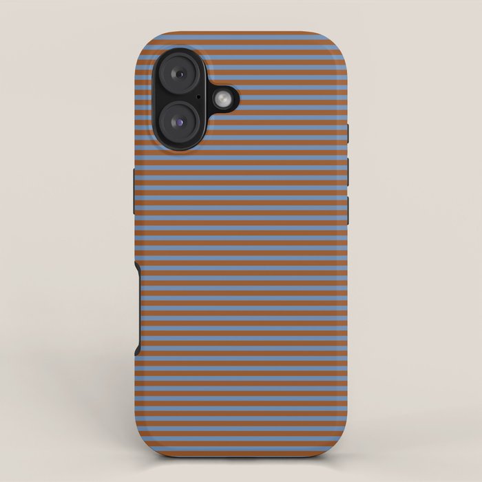 Narrow Stripes Pattern in Brown and Blue iPhone Case Gallery Image 1