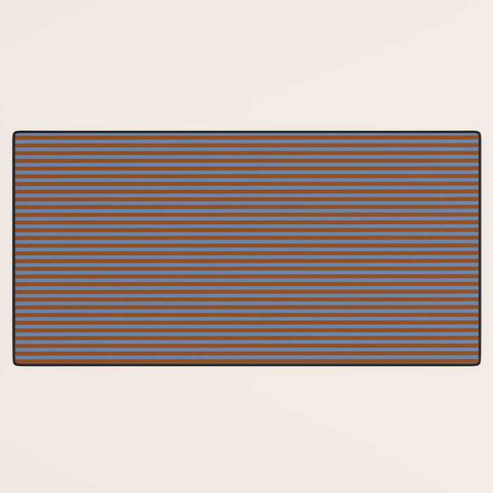 Narrow Stripes Pattern in Brown and Blue Desk Mat Gallery Image 3