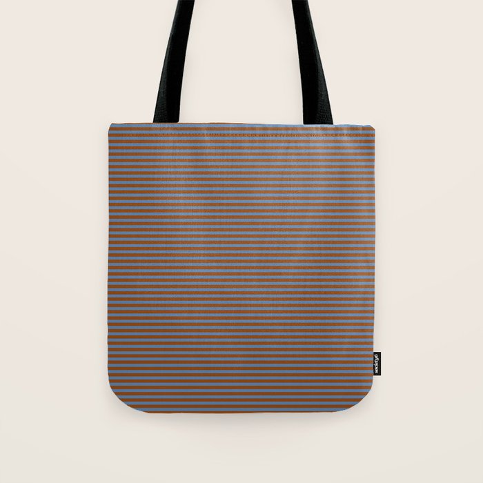 Narrow Stripes Pattern in Brown and Blue Tote Bag Gallery Image 1