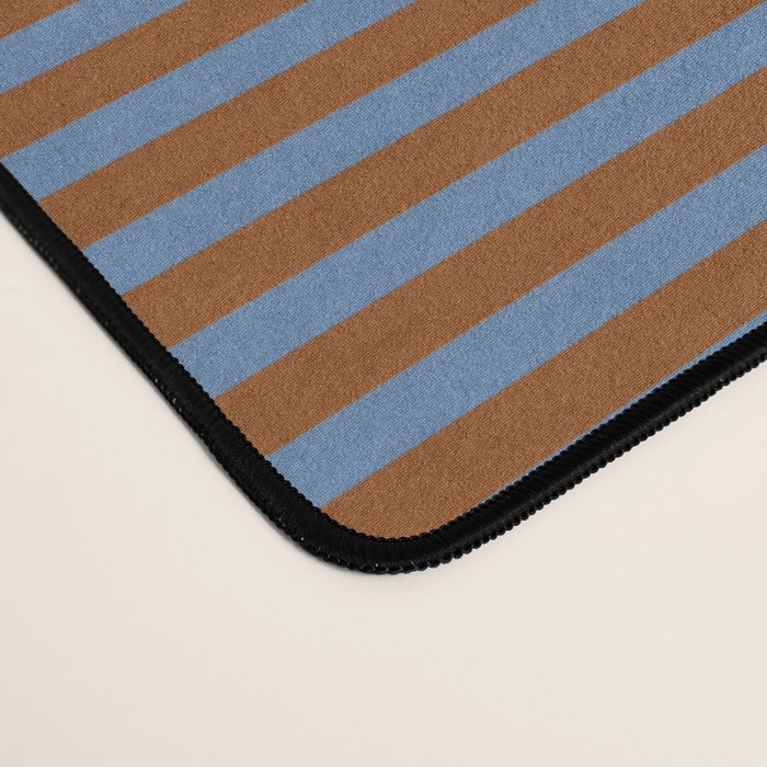 Narrow Stripes Pattern in Brown and Blue Desk Mat Gallery Image 4