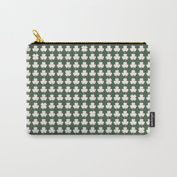 Clovers XXXIX Dark Green Botanical Pattern Carry All Pouch Gallery Image 1