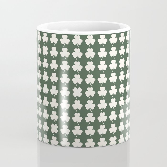 Clovers XXXIX Dark Green Botanical Pattern Coffee Mug Gallery Image 4
