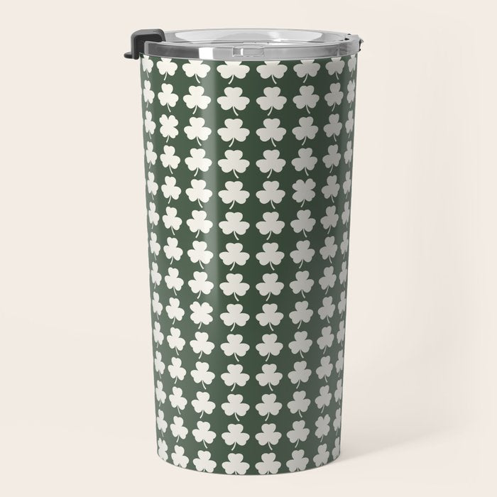 Clovers XXXIX Dark Green Botanical Pattern Travel Mug Gallery Image 3