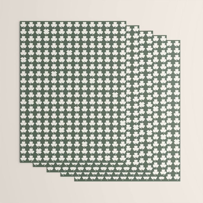 Clovers XXXIX Dark Green Botanical Pattern Wrapping Paper Gallery Image 3