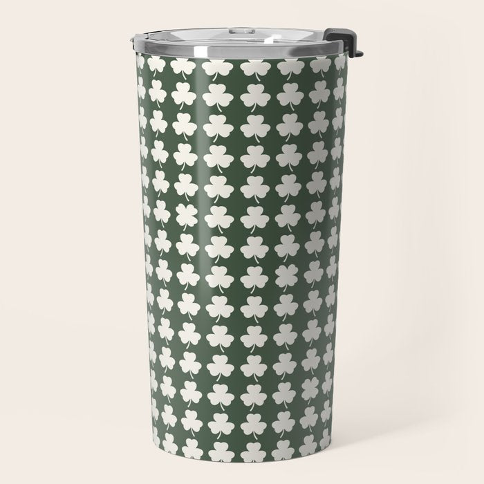 Clovers XXXIX Dark Green Botanical Pattern Travel Mug Gallery Image 2