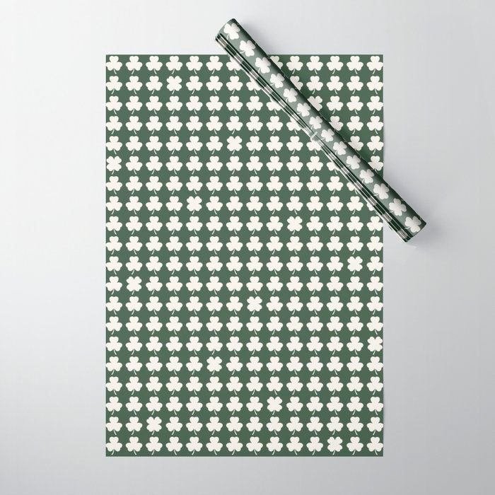 Clovers XXXIX Dark Green Botanical Pattern Wrapping Paper Gallery Image 1