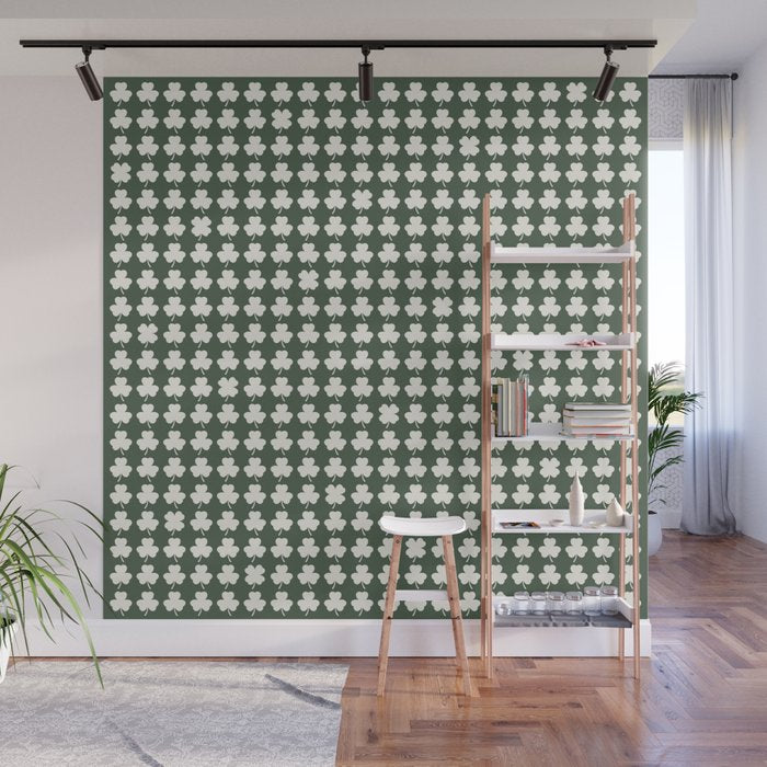 Clovers XXXIX Dark Green Botanical Pattern Wall Mural Gallery Image 1