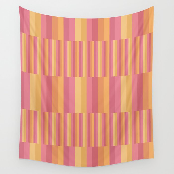 Mixed Stripes Pattern V Pink Yellow Orange Wall Tapestry Gallery Image 1