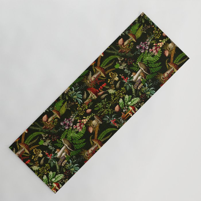Vintage Mysterious Mushroom Night Forest Botanical Garden Yoga Mat Gallery Image 1