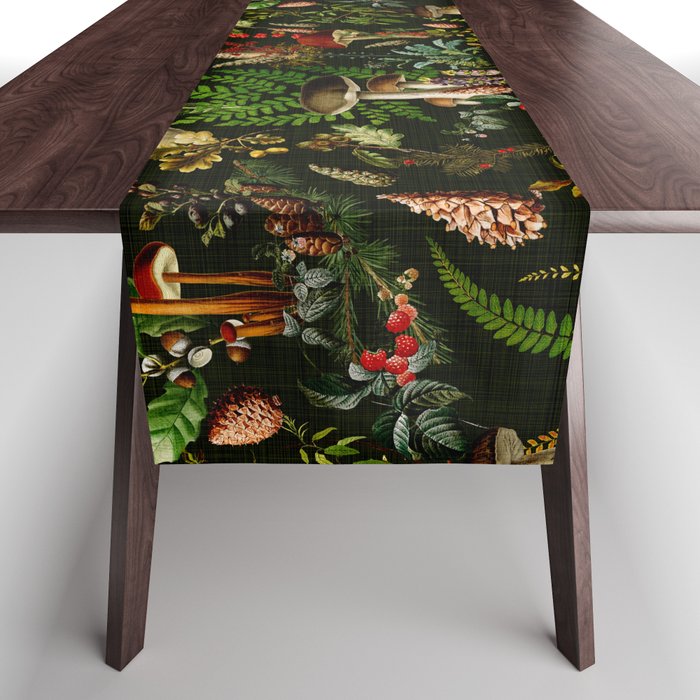 Vintage Mysterious Mushroom Night Forest Botanical Garden Table Runner Gallery Image 1
