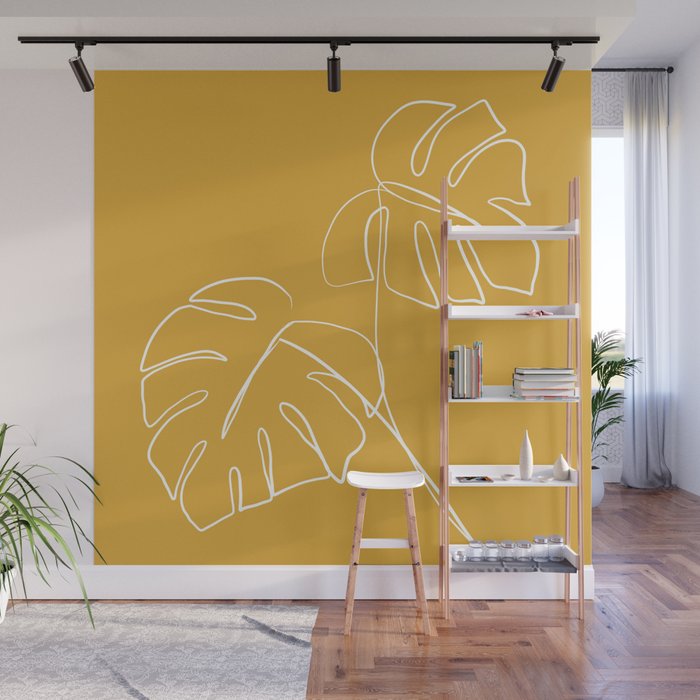 Monstera minimal - yellow Wall Mural Gallery Image 1
