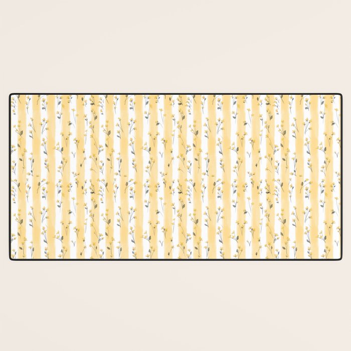 Buttercup Yellow Flower Blossoms on Butter Yellow Streaky Stripes Desk Mat Gallery Image 3