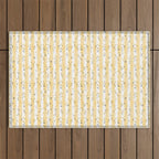 Buttercup Yellow Flower Blossoms on Butter Yellow Streaky Stripes Outdoor Rug Gallery Image 1