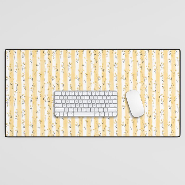 Buttercup Yellow Flower Blossoms on Butter Yellow Streaky Stripes Desk Mat Gallery Image 1