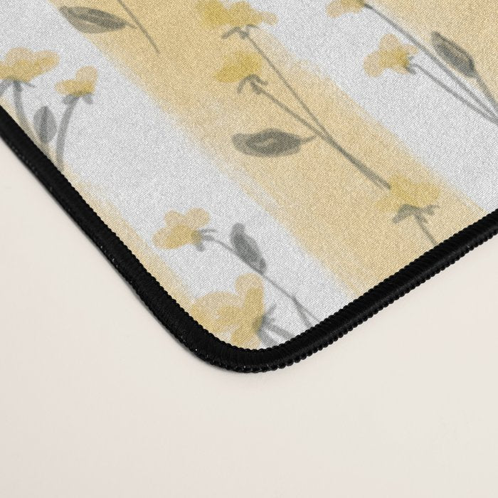 Buttercup Yellow Flower Blossoms on Butter Yellow Streaky Stripes Desk Mat Gallery Image 4