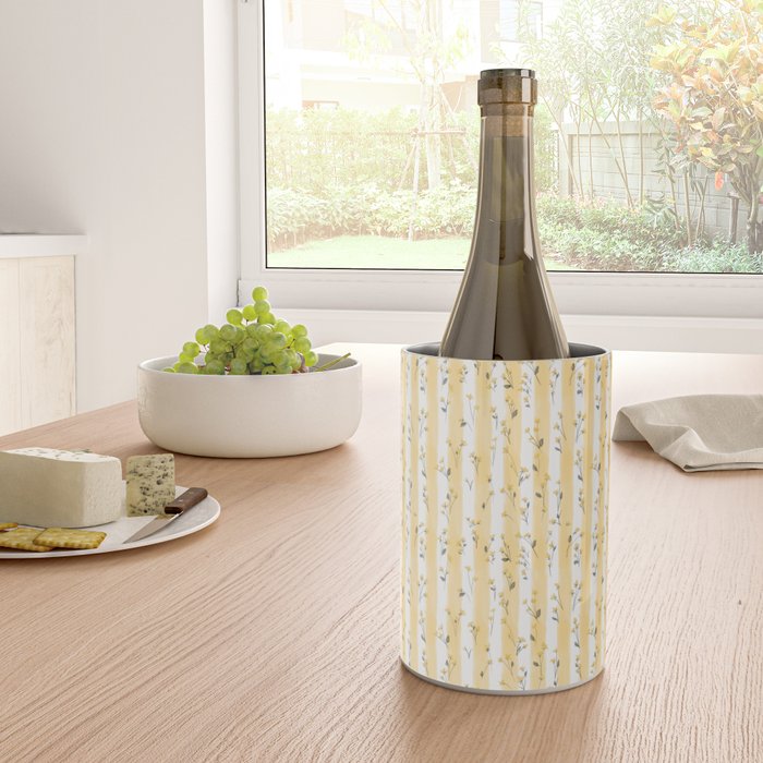 Buttercup Yellow Flower Blossoms on Butter Yellow Streaky Stripes Wine Chiller Gallery Image 4