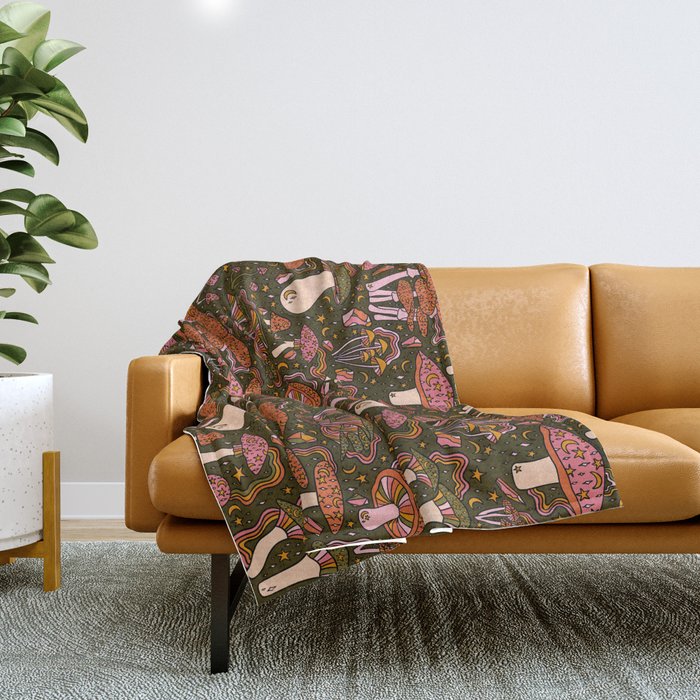 Magic Mushroom Print Throw Blanket Gallery Image 1