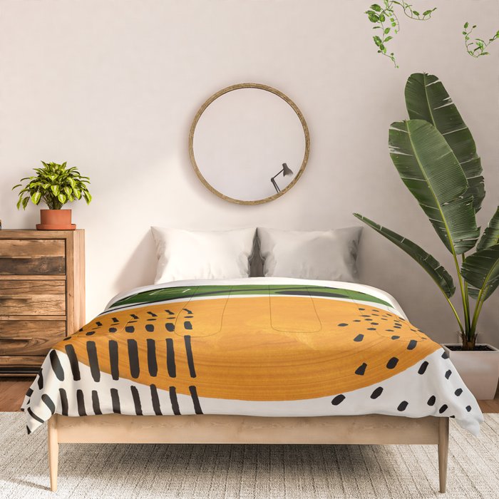 Mid Century Modern Abstract Colorful Art Patterns Olive Green Yellow Ochre Orbit Geometric Objects Comforter Gallery Image 3