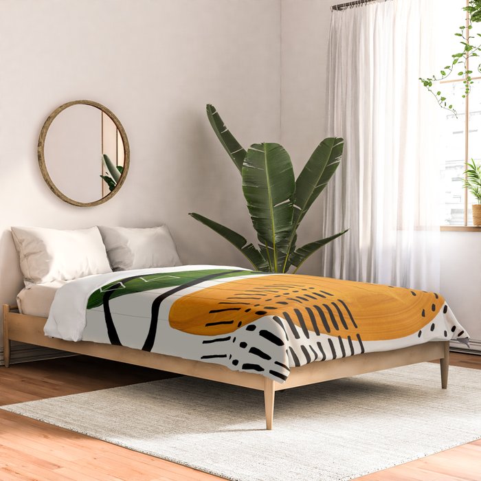 Mid Century Modern Abstract Colorful Art Patterns Olive Green Yellow Ochre Orbit Geometric Objects Comforter Gallery Image 2