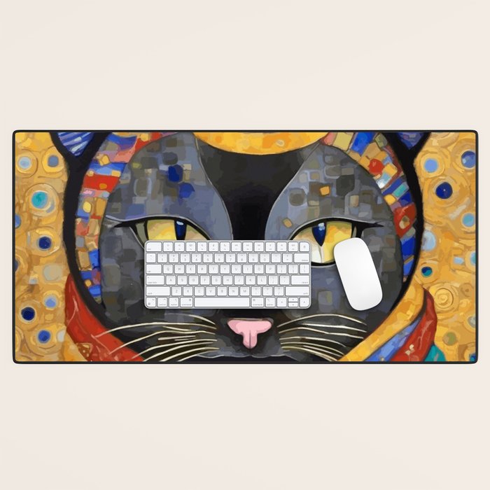 Gustav Klimt Cat with Colorful Clothing  Desk Mat Gallery Image 1