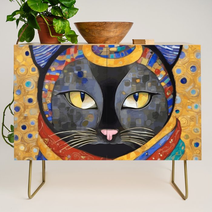 Gustav Klimt Cat with Colorful Clothing  Credenza Gallery Image 1