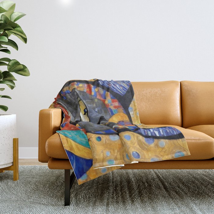 Gustav Klimt Cat with Colorful Clothing  Throw Blanket Gallery Image 1