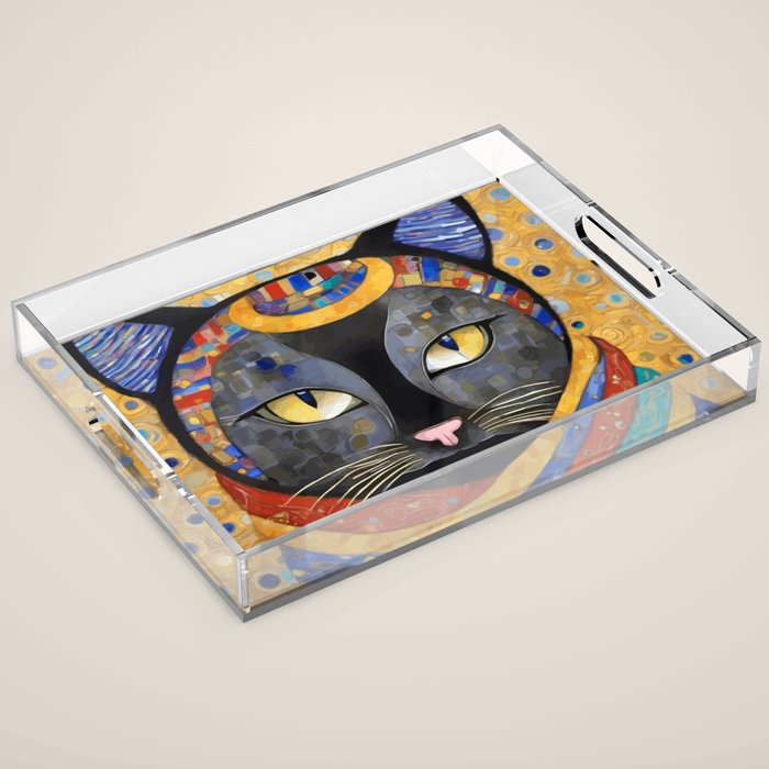 Gustav Klimt Cat with Colorful Clothing  Acrylic Tray Gallery Image 1