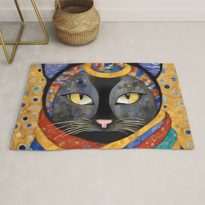 Gustav Klimt Cat with Colorful Clothing  Rug Gallery Image 1