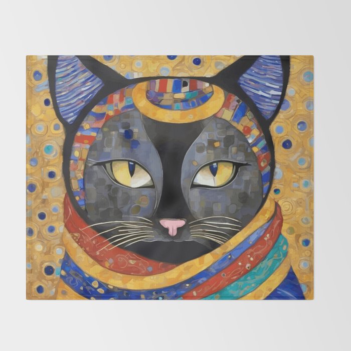 Gustav Klimt Cat with Colorful Clothing  Throw Blanket Gallery Image 2