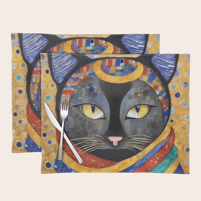 Gustav Klimt Cat with Colorful Clothing  Placemat Gallery Image 1