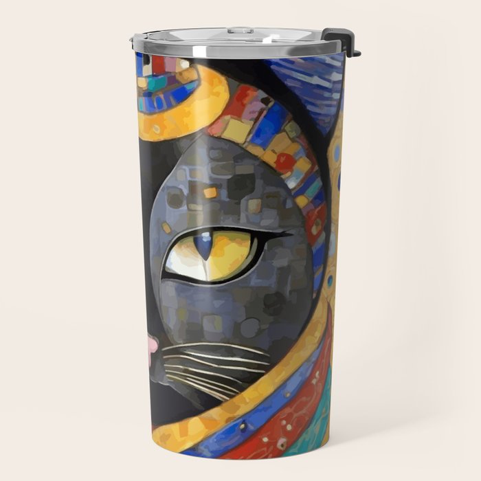 Gustav Klimt Cat with Colorful Clothing  Travel Mug Gallery Image 2