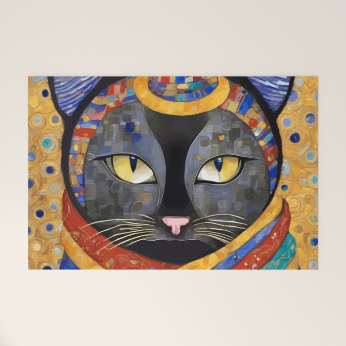 Gustav Klimt Cat with Colorful Clothing  Welcome Mat Gallery Image 1