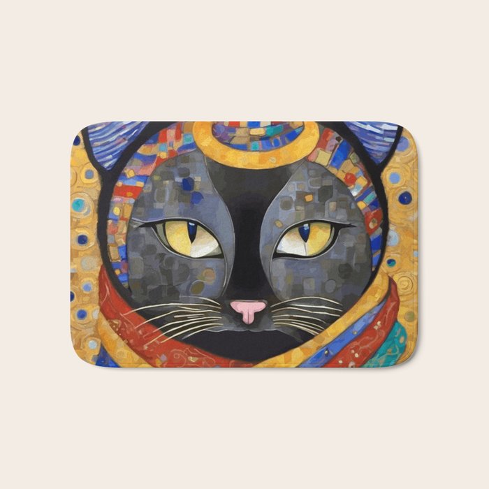 Gustav Klimt Cat with Colorful Clothing  Bath Mat Gallery Image 1