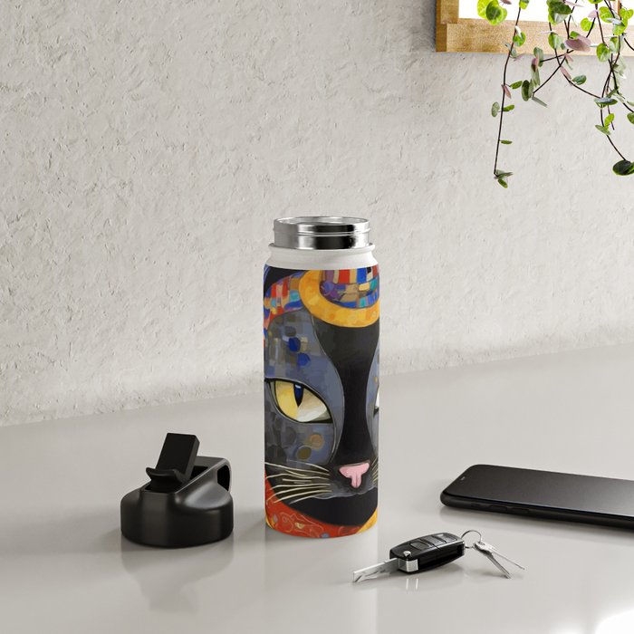 Gustav Klimt Cat with Colorful Clothing  Water Bottle Gallery Image 4