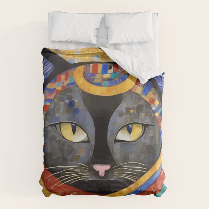 Gustav Klimt Cat with Colorful Clothing  Duvet Cover Gallery Image 6