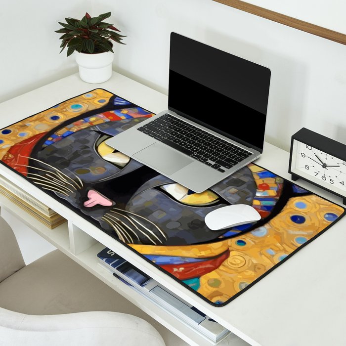 Gustav Klimt Cat with Colorful Clothing  Desk Mat Gallery Image 2
