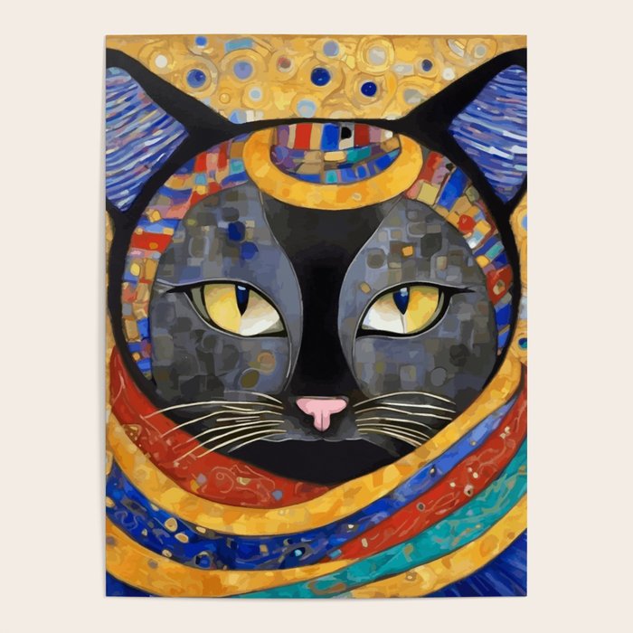 Gustav Klimt Cat with Colorful Clothing  Poster Gallery Image 1