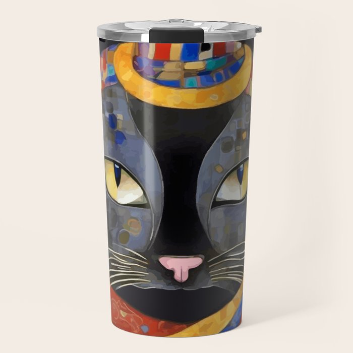 Gustav Klimt Cat with Colorful Clothing  Travel Mug Gallery Image 1