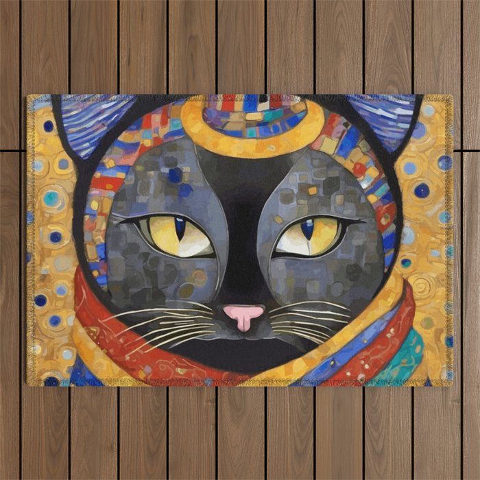 Gustav Klimt Cat with Colorful Clothing  Outdoor Rug Gallery Image 1