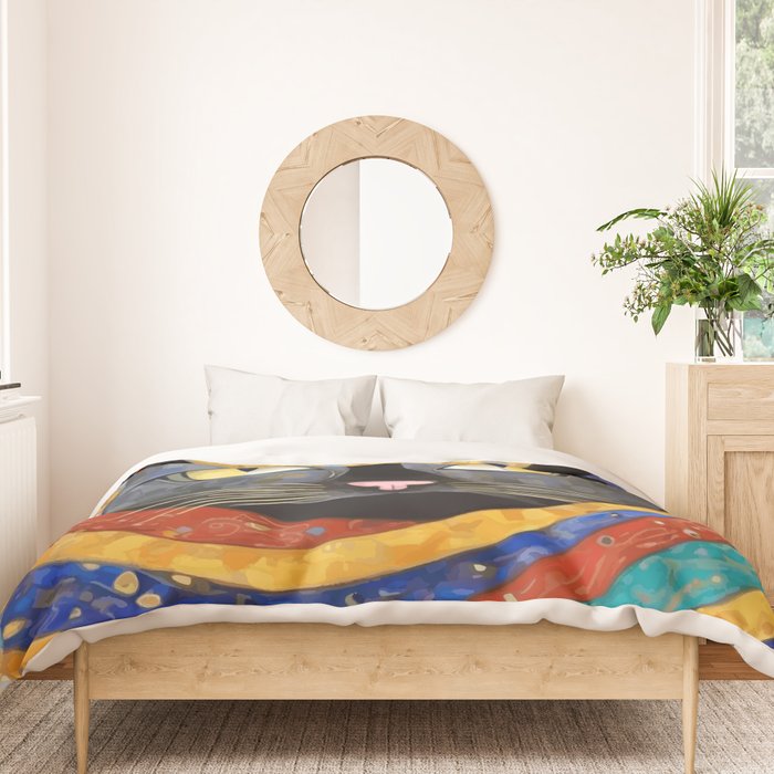 Gustav Klimt Cat with Colorful Clothing  Duvet Cover Gallery Image 3