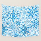 Blue Snowflakes - Light Background Wall Tapestry Gallery Image 4
