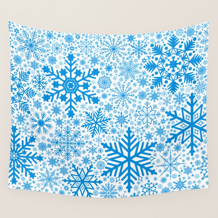 Blue Snowflakes - Light Background Wall Tapestry