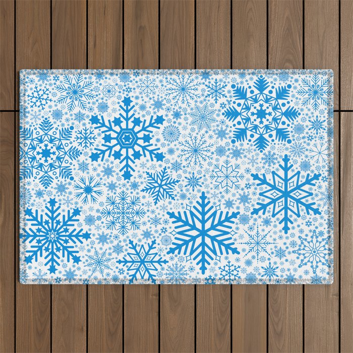 Blue Snowflakes - Light Background Outdoor Rug Gallery Image 1