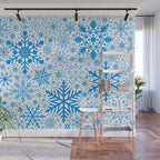 Blue Snowflakes - Light Background Wall Mural Gallery Image 1