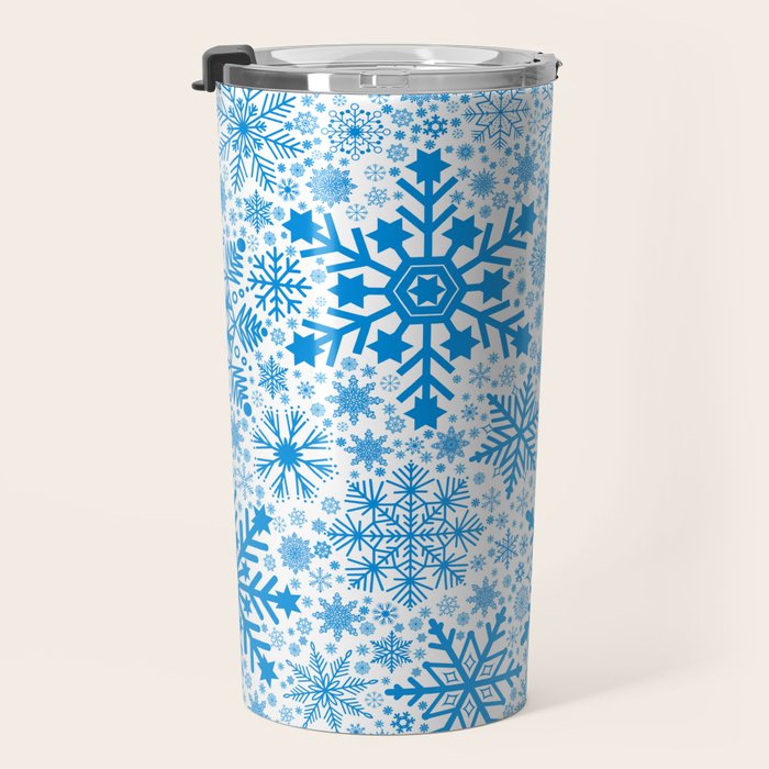 Blue Snowflakes - Light Background Travel Mug Gallery Image 3