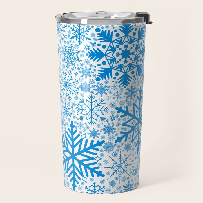 Blue Snowflakes - Light Background Travel Mug Gallery Image 2
