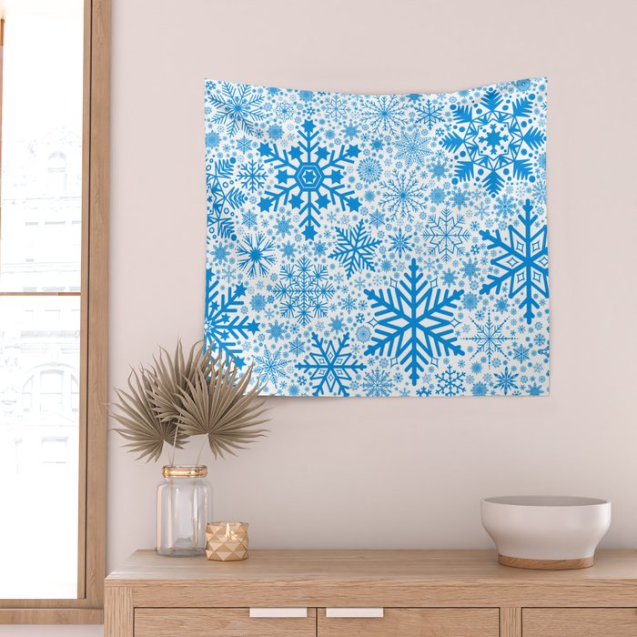 Blue Snowflakes - Light Background Wall Tapestry Gallery Image 2