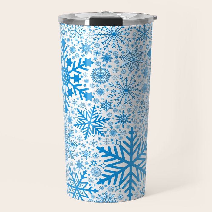 Blue Snowflakes - Light Background Travel Mug Gallery Image 1