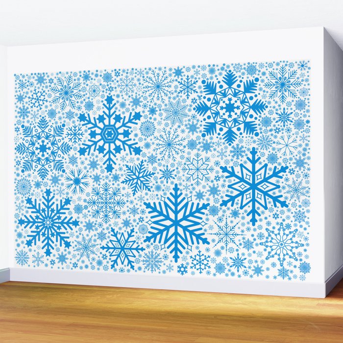 Blue Snowflakes - Light Background Wall Mural Gallery Image 2