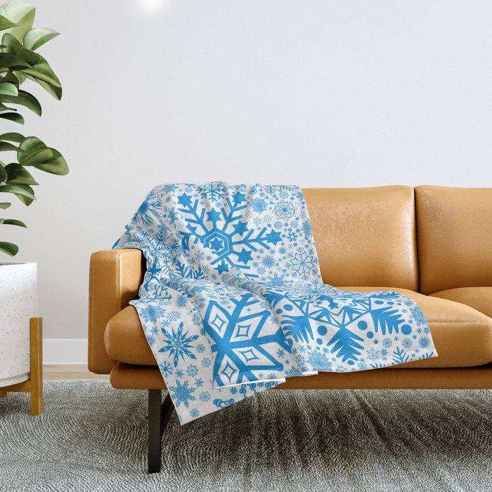 Blue Snowflakes - Light Background Throw Blanket Gallery Image 1